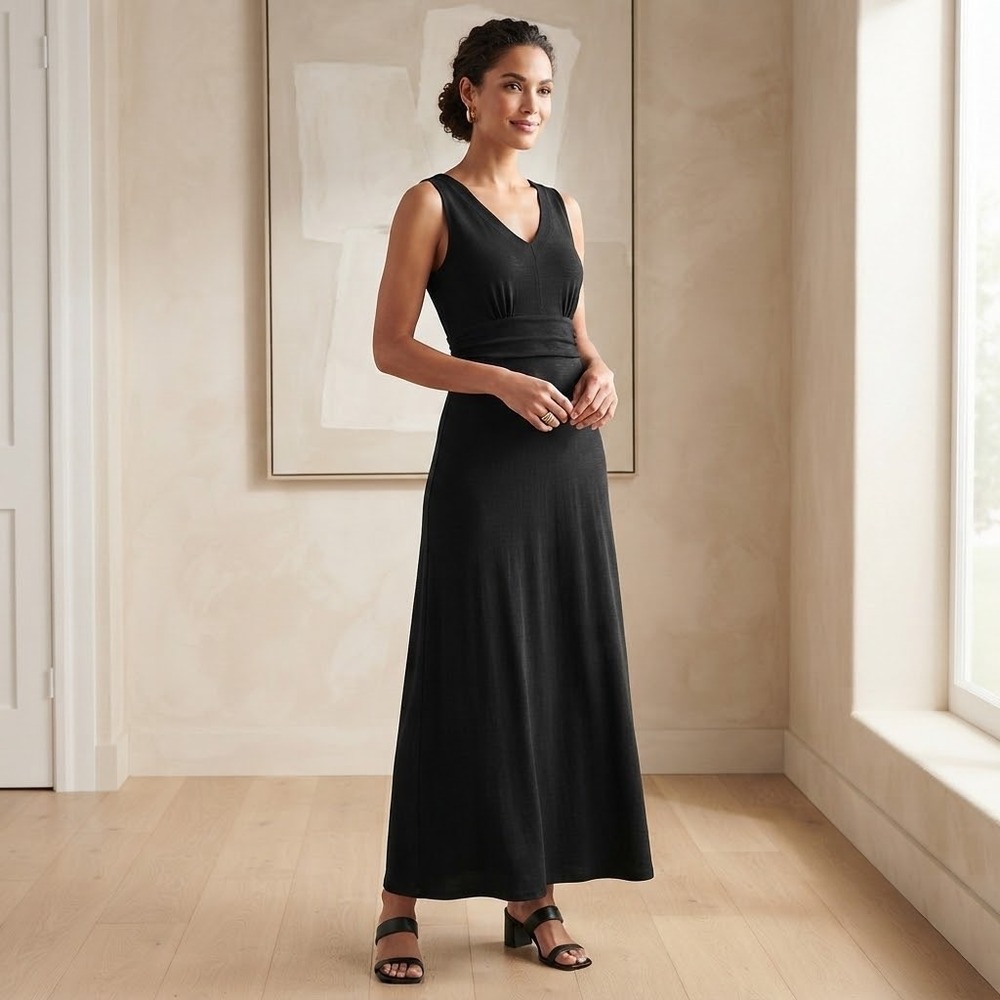 Soma Black V-Neck Sleeveless Empire Waist Maxi Dress with Pockets Small
